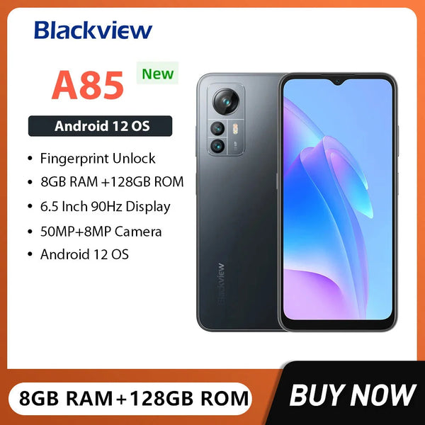 Blackview A85 barato 4G smartphones 8GB + 128GB 50MP câmera 6.5 polegadas display Android 12 telefone celular 4480mAh carregamento rápido celular