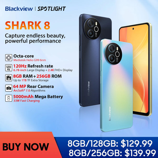 Blackview SHARK 8 Smartphone Android13 G99 Celular 6,78 ''120Hz 2.4K Display 8GB + 8GB RAM, 128GB/256GB ROM 64MP Celular