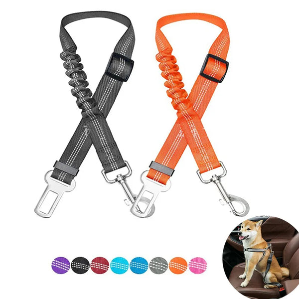 Arnês ajustável para cinto de segurança de carro para cães, amortecimento reflexivo de nylon, elasticidade, acessórios de viagem para cães
